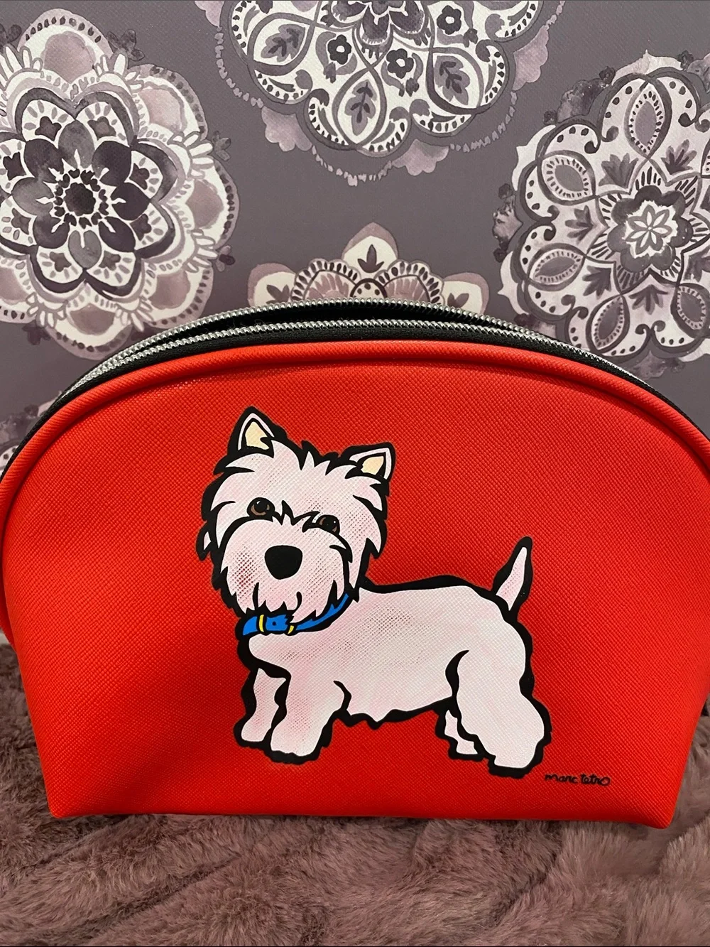 Mark Tetro Red Westie Dog Cosmetic Pouch.